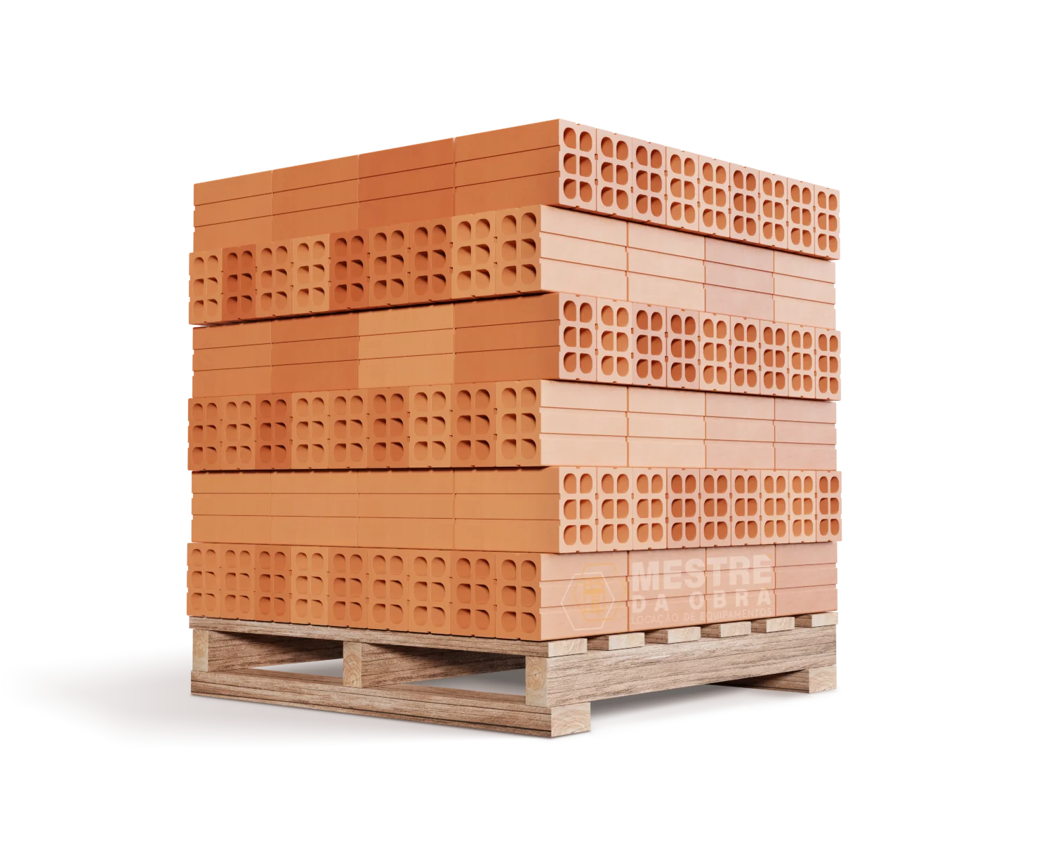 Tijolos armazenados sobre pallets.